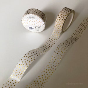 Gepunktetes Goldfolien Washi Tape • Unregelmäßiges Tupfenmuster in gold • Dekoratives Klebeband vergoldet • 15 mm x 10 m • bujostickers.com 100