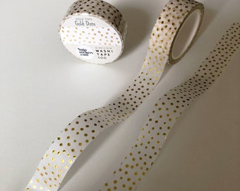 Dotted Gold foil Washi tape • Irregular Polka dot pattern in gold • Guilded decorative masking tape • 15 mm x 10 m • bujostickers.com 100