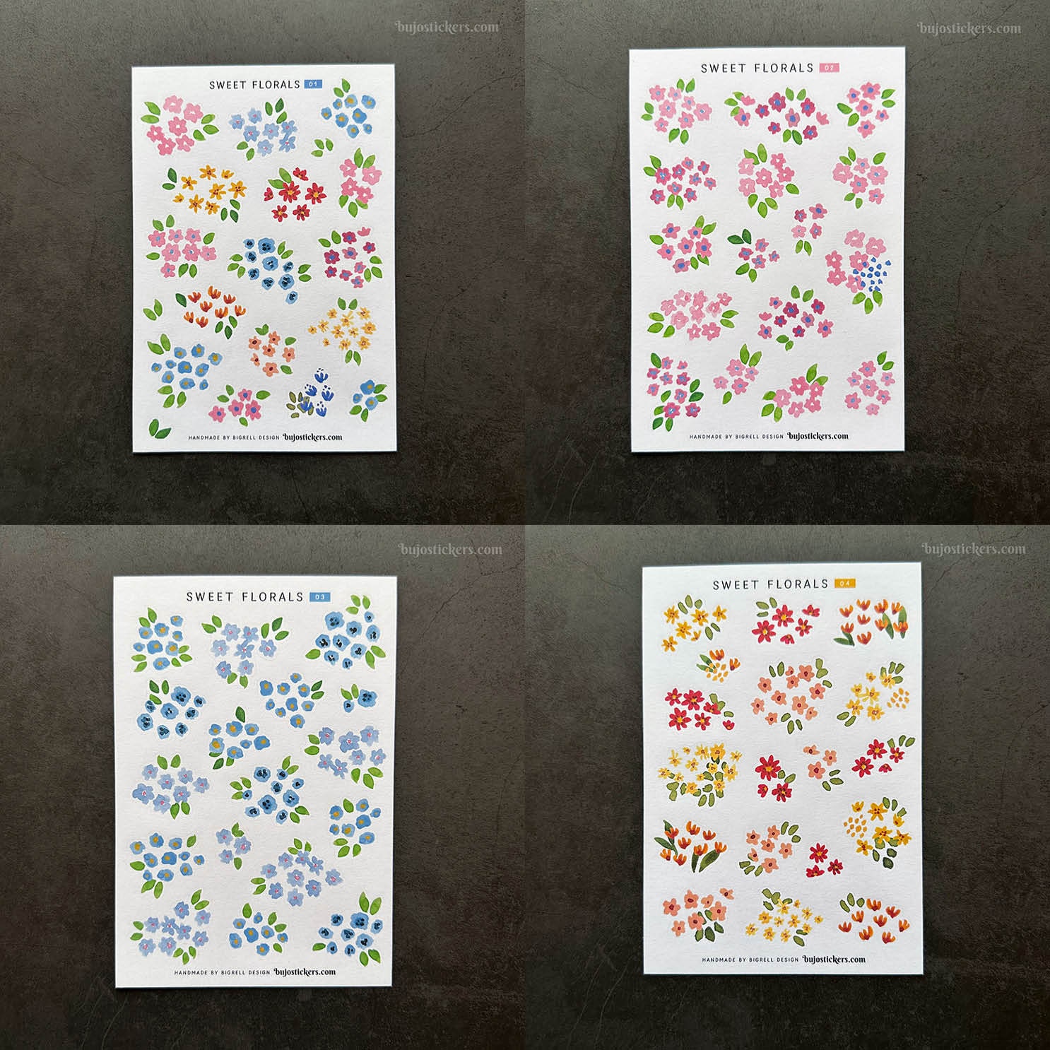 Floral Stickers. Clusters of Small Hand Painted Watercolor Flowers and ...