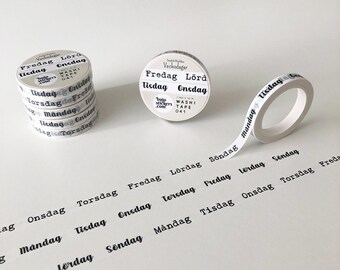 Washi tape in Swedish • Veckodagar på svenska (Weekdays in Swedish) • Planner masking tape • 7 mm x 10 m • bujostickers.com 041