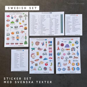 Sticker SET of 6: Svenska högtider, Helgdagar & Temadagar 01+02 med texter. Swedish holidays, celebrations, awareness and special days.