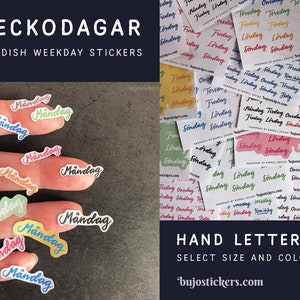 Aufkleber med veckodagar på svenska. Für Bujo, Bullet Journaling, Planer, Kalender und mehr. Måndag-Söndag. Schwedisch. bujostickers.de