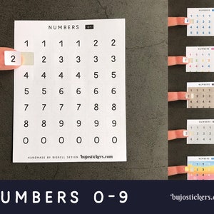 Stickers with numbers 0-9 for bullet journaling, bujo, calendars, planners, agendas, scrapbooking, crafting etc. bujostickers.com 01-06