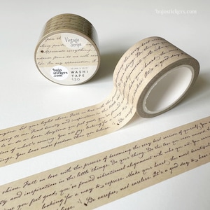 Vintage washi tape • Wide beige script handwriting quotes • Border bujo bullet journaling masking tape • 25 mm x 10 m • bujostickers.com 130