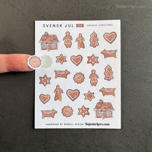Stickers maison en pain d'épice et snaps. Noël suédois. Pepparkakor. Création de cartes dessinées à la main uniques Bujo bullet journaling • bujostickers.com