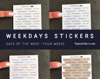Weekday stickers for bujo, bullet journal, planner, calendar, agenda etc. Days of the week. Four weeks worth. 07-10 bujostickers.com