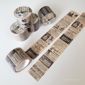 Washi tape Vintage Ads • Cinta ancha, Periódico, retro, estilo antiguo, Ephemera • Masking tape decorativo • 35 mm x 10 m • bujostickers.com 094
