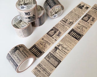Vintage Ads Washi tape • Wide tape, Newspaper, retro, old style, Ephemera • Decorative masking tape • 35 mm x 10 m • bujostickers.com 094