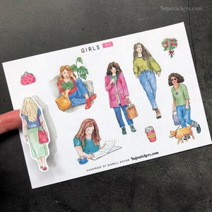 Meninas 01 • Adesivos exclusivos desenhados à mão com mulheres, meninas ilustradas por Amanda Bigrell • Decoração, bujo, diário, cartões, scrapbooks, cartas.