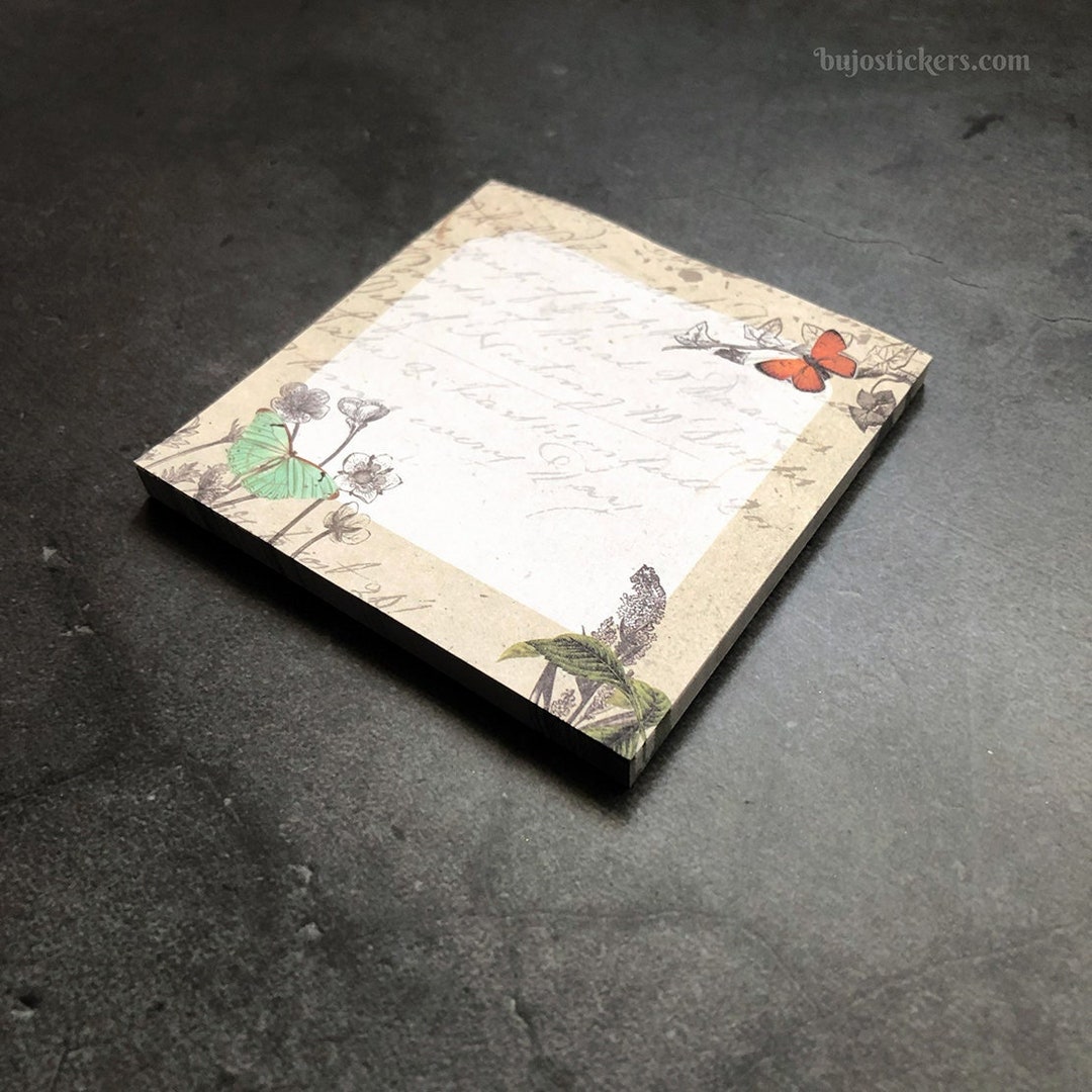 Vintage Style Sticky Notes • Script, Botanics and Butterflies • Old ...