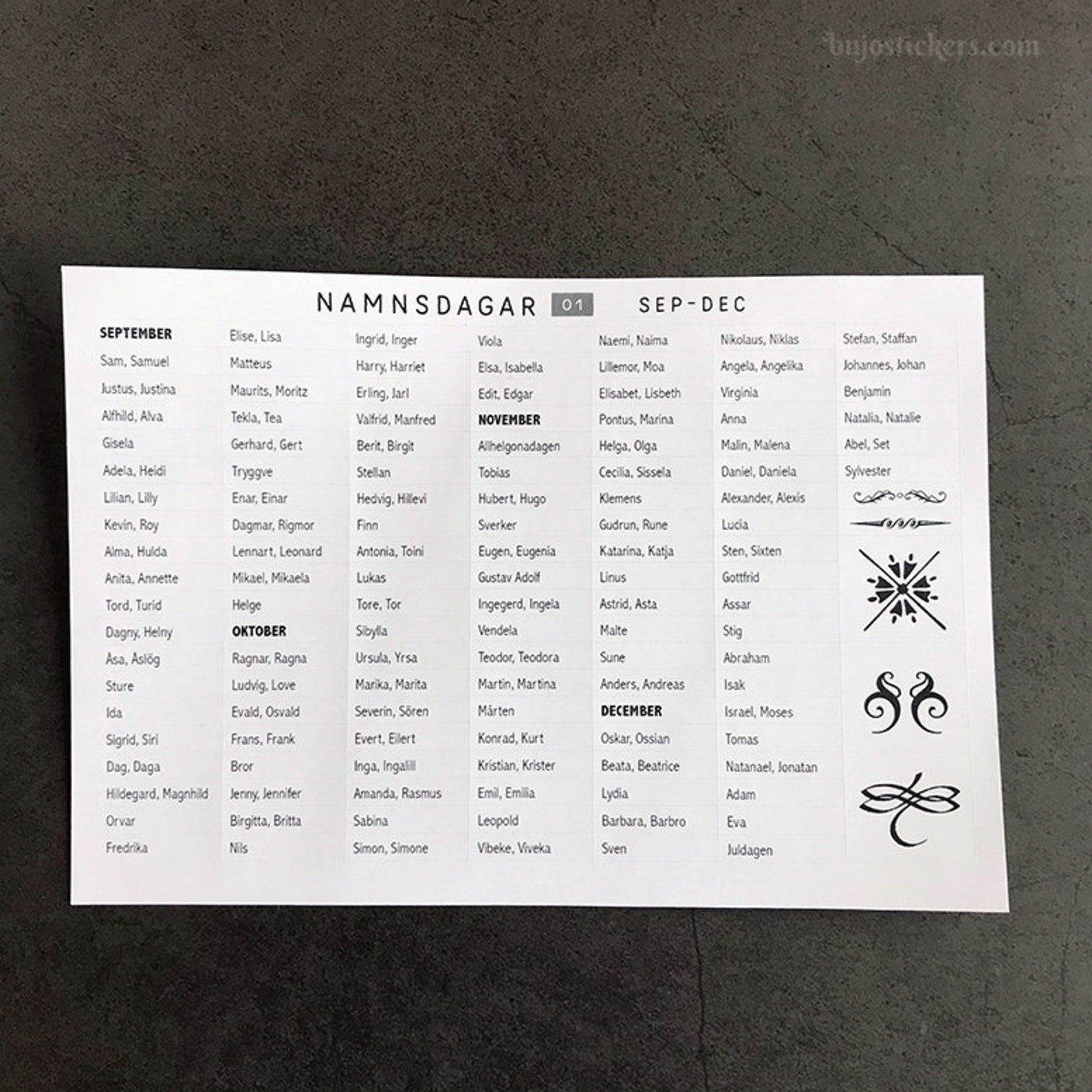 swedish-name-day-stickers-svenska-namnsdagar-for-bullet-etsy