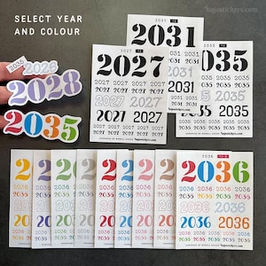 2026 Year stickers for bullet journals, bujo, calendars, planners etc. 2027, 2028. Select color! Thin matte paper stickers. bujostickers.com