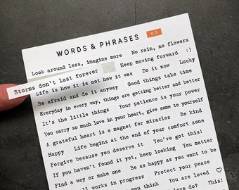 Words & phrases stickers. Quote stickers. Typewriter font Positive sayings. Stickers for journaling, scrap booking and paper crafting. 03