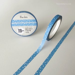 Fita washi azul fina • Fita washi fina com pontos brancos • Fita adesiva divisória de borda • 5 mm x 10 m • bujostickers.com 120