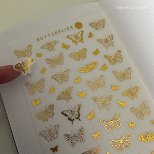 Adesivos de borboleta dourada • Borboletas de folha de ouro 03 • Adesivo washi dourado dourado • Bullet journaling, decoração, scrapbooking, cartões, presentes