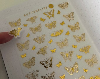 Gold butterfly stickers • Gold foil butterflies 03 • Gilded golden washi sticker • Bullet journaling, decorating, scrapbooking, cards, gifts