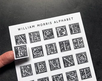 William Morris Alphabet stickers • Vintage letters A-Z • FULL alphabet or Single letters A B C D E F G H I L K L M N O P Q R S T U V W X Y Z