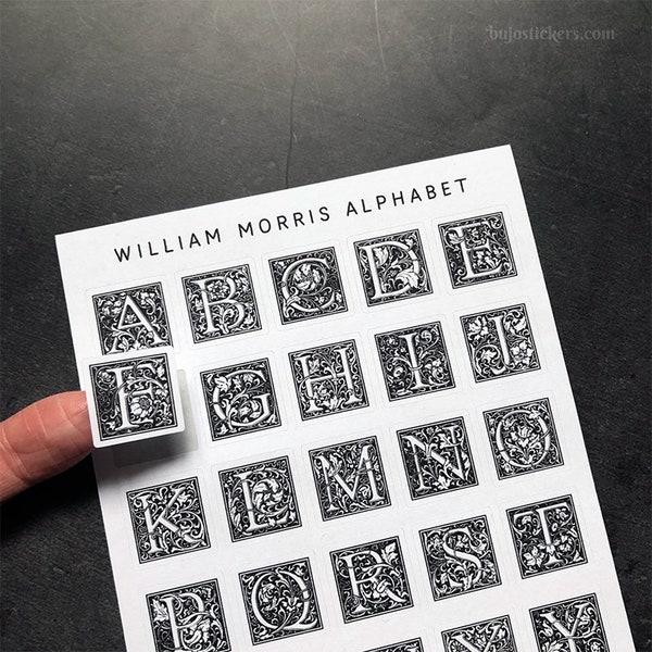 William Morris Alphabet stickers • Vintage letters A-Z • FULL alphabet or Single letters A B C D E F G H I L K L M N O P Q R S T U V W X Y Z
