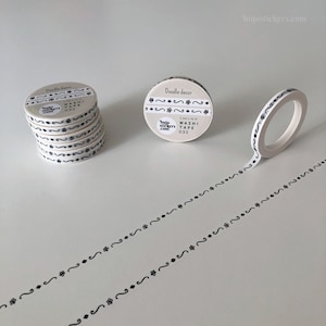 Washi tape • Doodle decor met wervelrand in zwart en wit • Slanke decoratieve afplaktape • 5 mm x 10 m • bujostickers.com 032