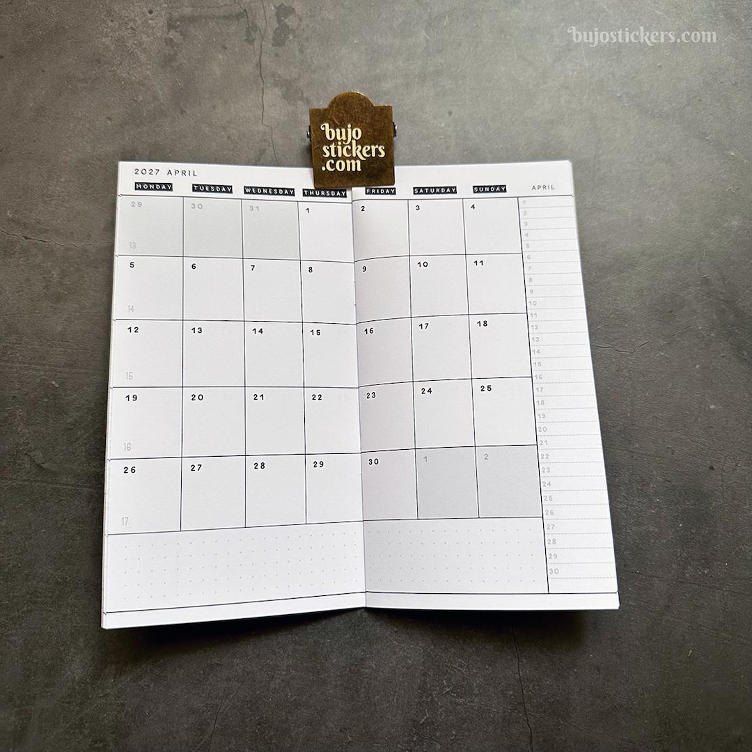 Dated Monthly Calendar • Traveler's Notebook Booklet Insert Refill