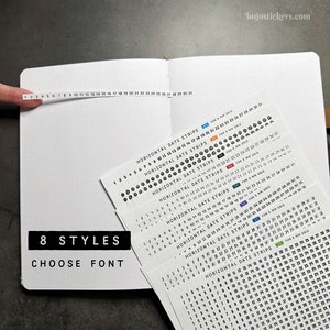 Horizontale datumstroken • past op een raster van 5 mm en meer • Functionele nummerstickers voor bullet journaling en planners. Nummers 1-31 op elke strip