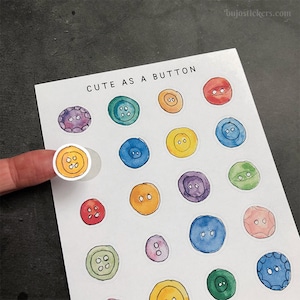 Cute As A Button – adesivos decorativos para bujo, planners, scrapbooking, cartas etc. Adesivos coloridos ilustrados feitos à mão e exclusivos
