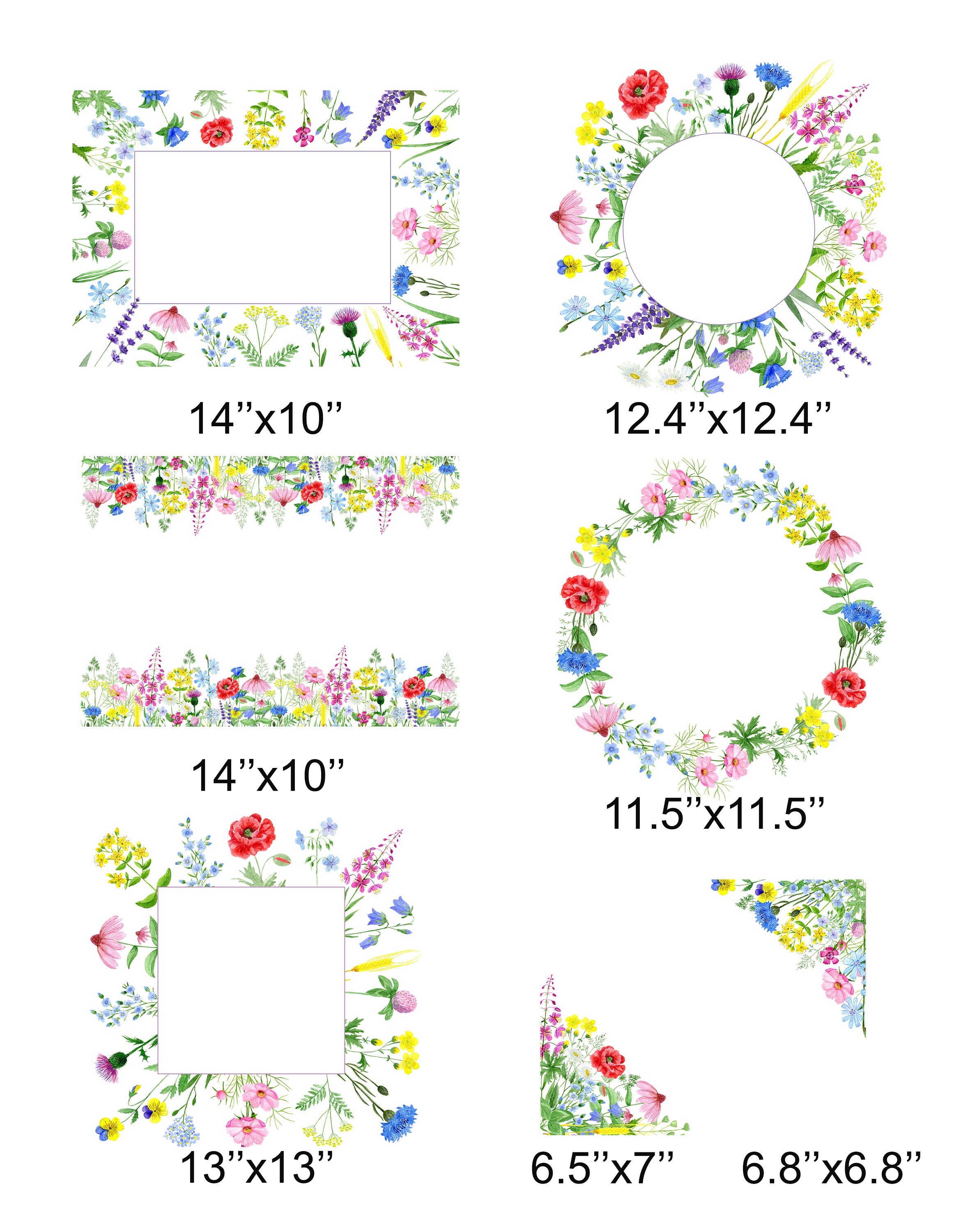 Watercolor Wildflower Frames Floral Frames Floral Wreaths | Etsy