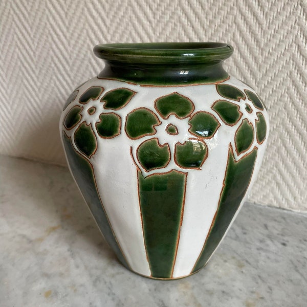 Vase vert céramique style Art Déco émail cloisonné