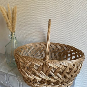 Vintage Late 20th Century Farmhouse Wicker & Bamboo Faux Fruit Basket