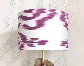 30cm Diameter Raspberry Wine and White Bright and Elegant Uzbek Cotton Ikat Fabric Handmade Lampshade