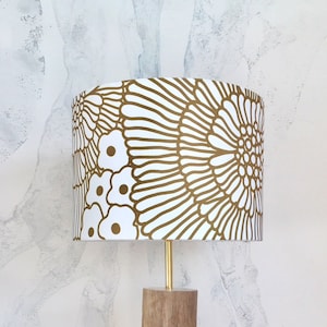 30cm Diameter Tasteful and Elegant White and Golden Mustard Colour Floral Print Fabric Handmade Lampshade