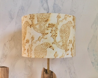 30cm Diameter Indian Handmade Mustard Colour Bird on The Branch Block Print Cotton Fabric Handmade Lampshade