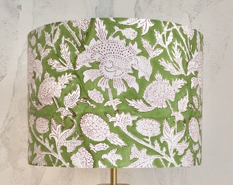 30cm or 25cm Diameter Apple Green Floral Indian Handmade Block Print Cotton Fabric Handmade Lampshade