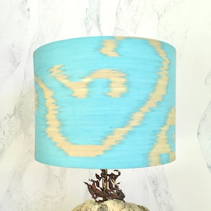 30cm or 25cm Diameter Light Turquoise and Light Camel colour Handwoven Cotton Uzbek Ikat Fabric Handmade Lampshade