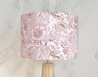 30cm or 25cm Diameter Light and Airy Red and Pink Floral Indian Handmade Block Print With Natural Dyes Cotton Fabric Handmade Lampshade