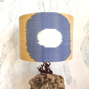 30cm and 15cm Diameter Sunshine Yellow and Faded Denim Blue Handwoven Silk Uzbek Ikat Fabric Handmade Lampshade image 3