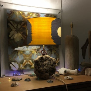 30cm and 15cm Diameter Sunshine Yellow and Faded Denim Blue Handwoven Silk Uzbek Ikat Fabric Handmade Lampshade image 8
