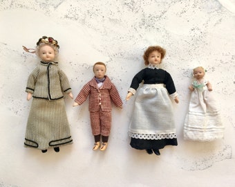 Group of Vintage Miniature Porcelain Victorian Style Dolls. Grandmother, Nanny, Boy and a Baby girl. 1:12 Scale, Dolls House Dell Prado Coll