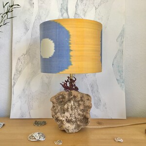 30cm and 15cm Diameter Sunshine Yellow and Faded Denim Blue Handwoven Silk Uzbek Ikat Fabric Handmade Lampshade image 6