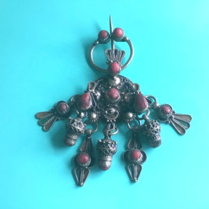 Antique fibulae, Kabyle Oriental, silver alloy, coral, Berber,