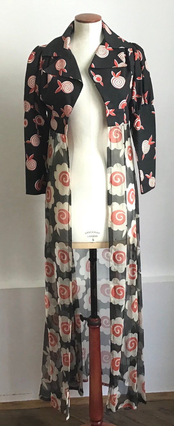 Vintage Ossie Clark Dress and Coat with White Red