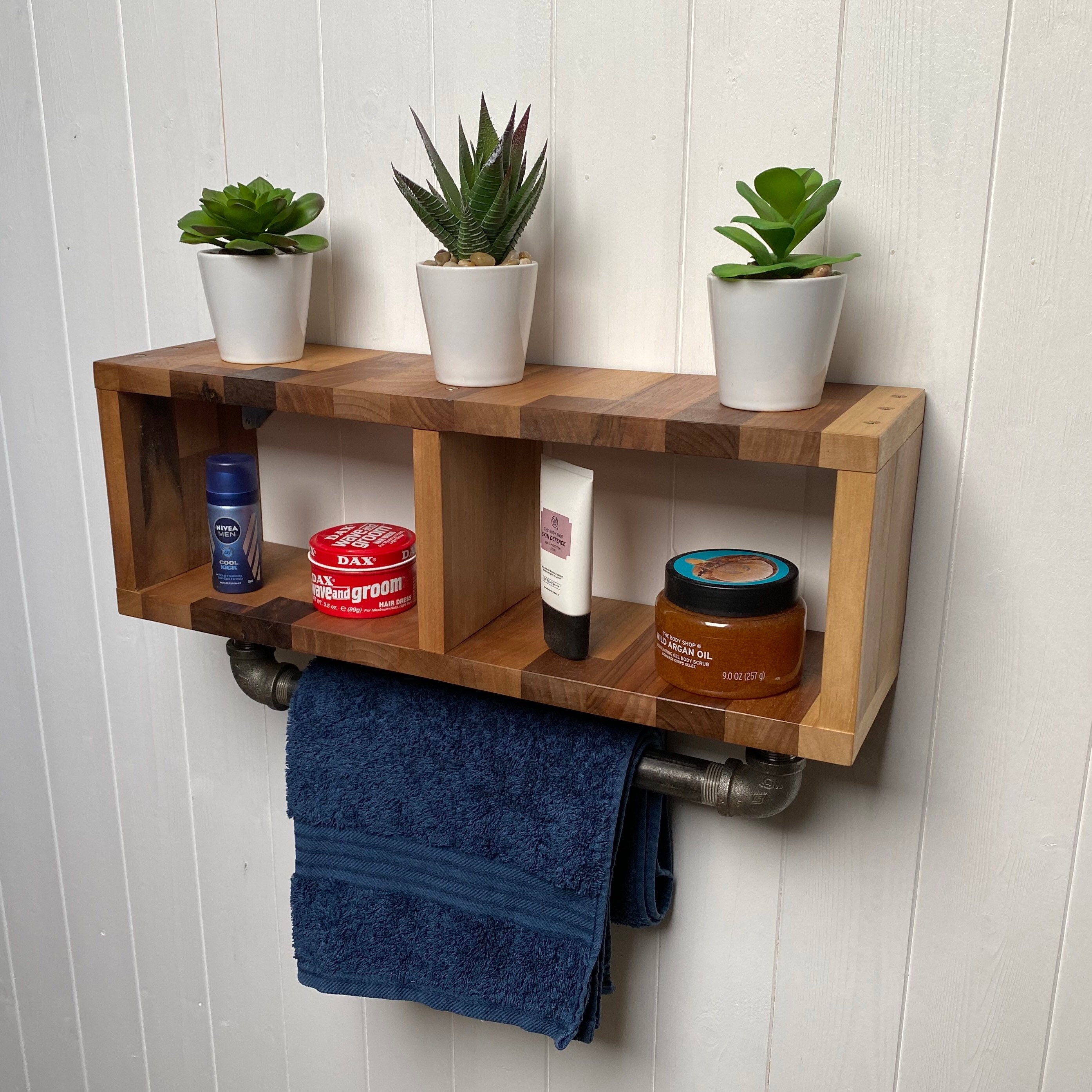 Bathroom Shelf Unit & Towel Rail. Walnut Wood Shelves and Cast Etsy