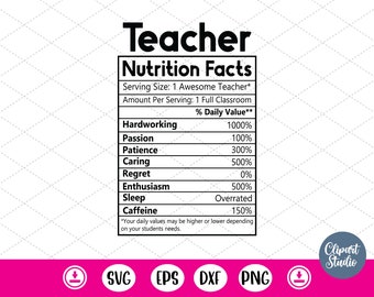 Teacher nutrition facts svg,funny teacher svg,teacher gift,label svg - DXF, PNG, Eps Cut File, Print ready file for Silhouette, Cricut