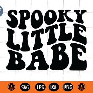 Espeluznante pequeño bebé svg, halloween onesie, niña Halloween, bebé halloween svg, niño halloween svg, lindo halloween svg, lindo boo, letras onduladas