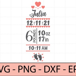 Oreilles d’éléphant faire-part de naissance svg, modèle de statistiques de naissance, nouveau bébé svg - DXF, PNG, Eps Cut File, Fichier prêt à imprimer pour Silhouette, Cricut