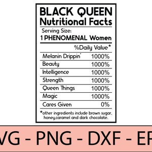 Reine noire valeur nutritive svg, svg afro lady, femmes noires svg, fille noire - DXF, PNG, fichier de coupe Eps, fichier prêt à imprimer pour Silhouette, Cricut