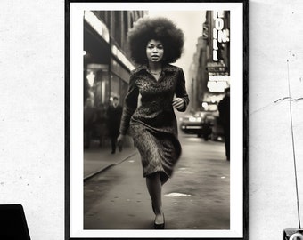 Vintage Photography Beautiful Black Woman Black Panther Angela Davis Woman 1960s Photo Black And White Museum-quality Print Active