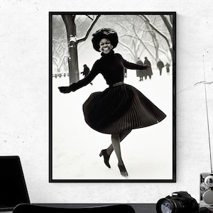Beautiful Black Woman Central Park 1960s Snow Photo Black And White Museum-quality Print