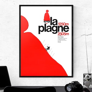 Pôster vintage La Plagne Les Alpes França 60s arte de parede minimalista, impressão com qualidade de museu de montanha