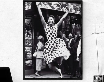 Beautiful Black Woman Smiling Harlem New York 1960 Photography Afro Art Photo Black And White Museum-quality Print